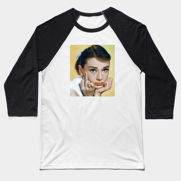 Audrey Hepburn Middle Finger Baseball T-Shirt by tawmek